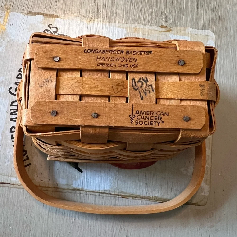 Longaberger 1997 American Cancer Society Basket with Plastic Protector. Mint.
